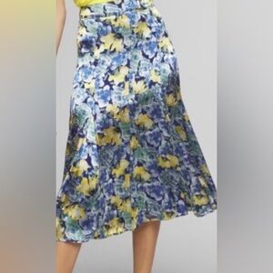 White House Black Market Floral A-Line Skirt in Blue and Yellow